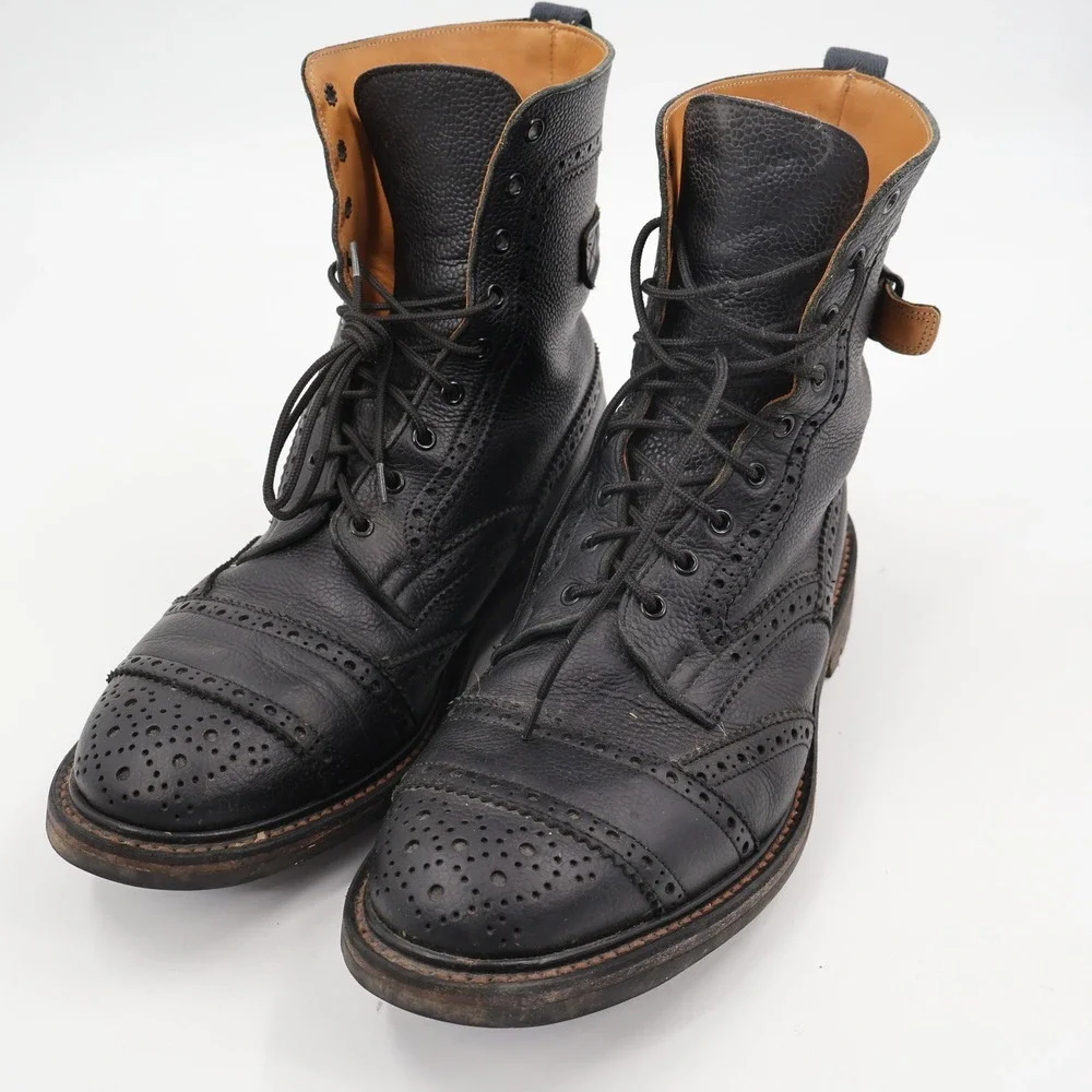 Tricker's Belstaff M7942 Brogue Boots Mens 12 Black Pebble Leather Wingtip UK 12